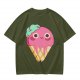 Olive T-Shirt With Cute Melting Pink Ice Cream Cone Graphic