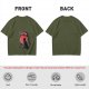 Olive T-Shirt with Black Cat and Red Moon Gothic Art Print