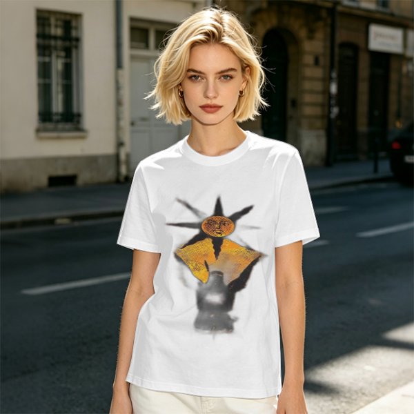 Olive Green T-Shirt With Sun And Dark Figure Graphic Print