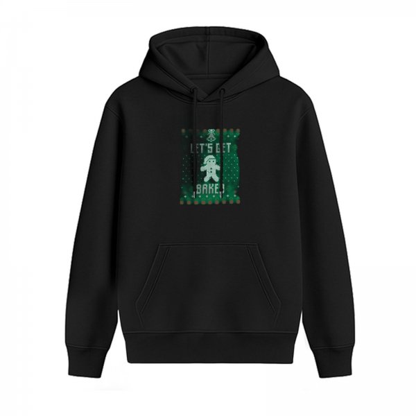 Black Christmas Hoodie With Let's Get Baked Gingerbread Print