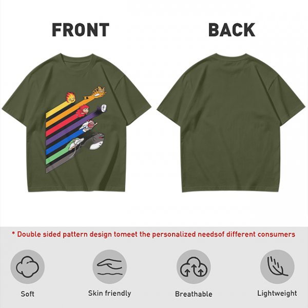 Studio Ghibli Characters Rainbow Stripe Graphic T-Shirt