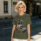 Olive T-Shirt With Rustic Wooden Cart Print