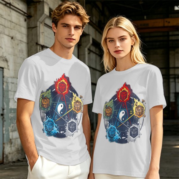Dungeons and Dragons Elemental Dice Yin Yang Graphic T-Shirt