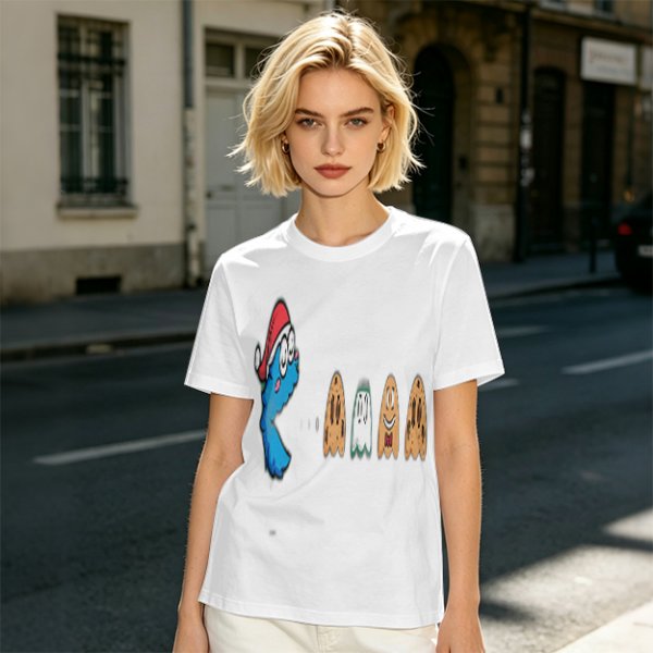 Olive T-Shirt With Blue Monster And Ghost Graphic Print