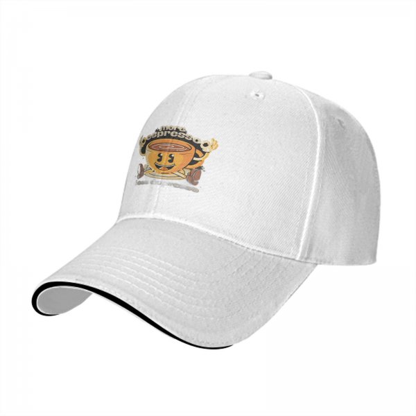 Black baseball cap with retro espresso coffee cup graphic