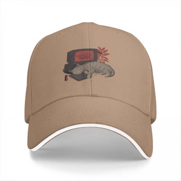 Black baseball cap with sleeping cat on retro computer graphic