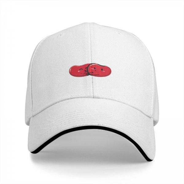 Black Baseball Cap With Red Split Bean Graphic Design