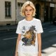 Olive T-shirt with giant cat bus monster and vintage planes graphic