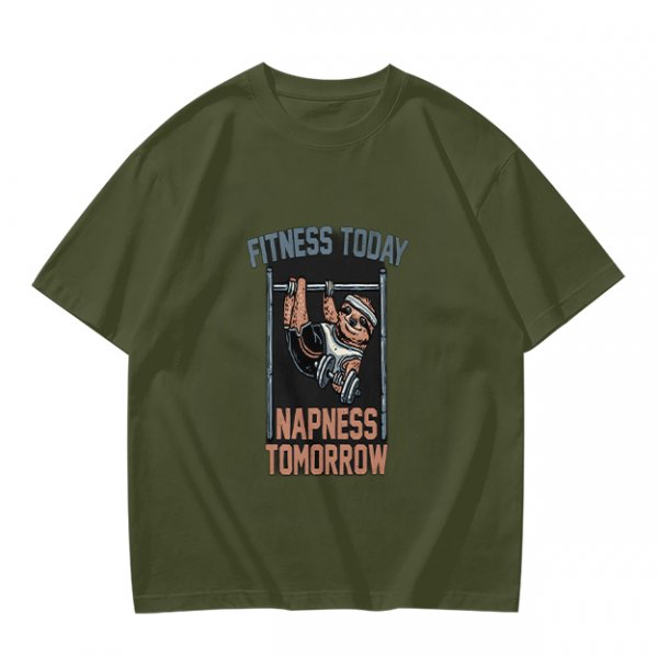 Olive T-Shirt with Sloth Fitness Today Napness Tomorrow Print