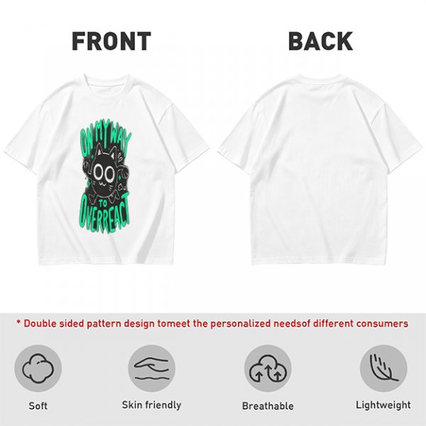 Oversized Olive T-Shirt With 'On My Way To Overreact' Cat Graphic
