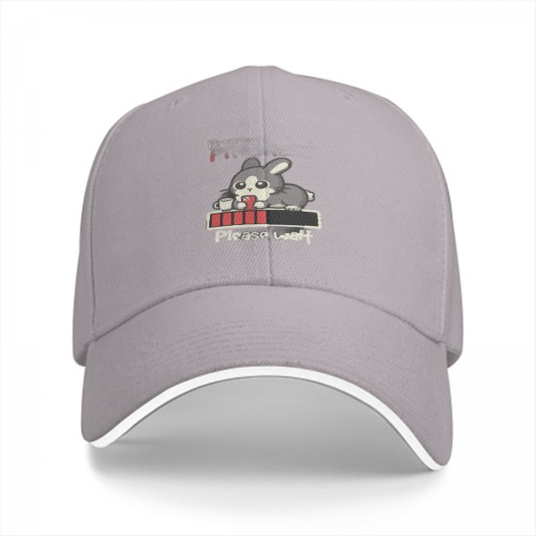 Black Baseball Cap With Cute Bunny Please Wait Loading Graphic