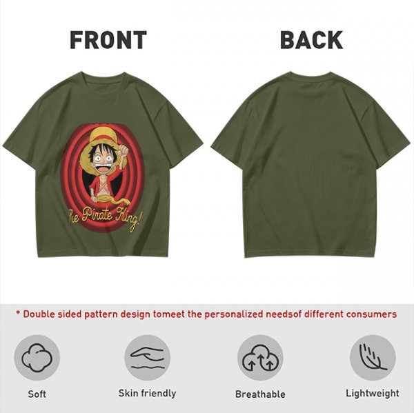 One Piece Luffy The Pirate King Graphic Olive T-Shirt
