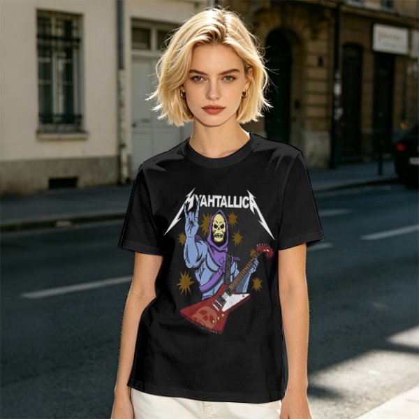 Olive T-Shirt With Skeletor Rock Guitarist Graphic Print