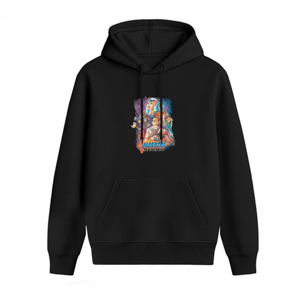 Black Hoodie with Retro Cartoon Character Graphic Print