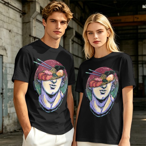 Olive T-Shirt With Classical Bust Ramen Bowl Art Print