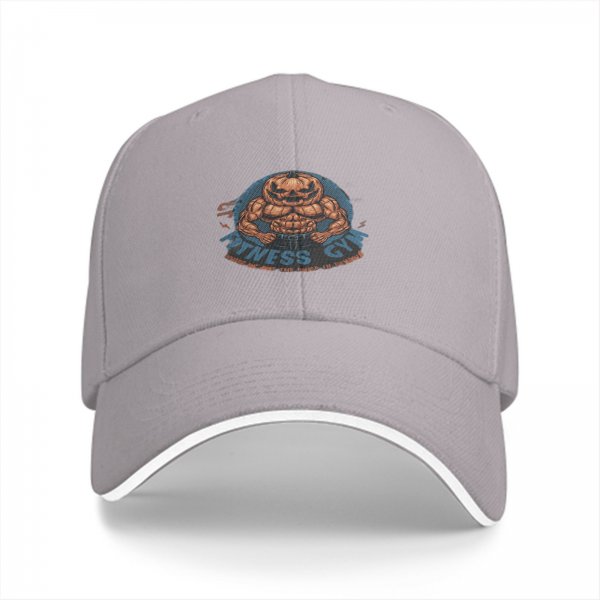 Black baseball cap with muscular pumpkin fitness gym graphic