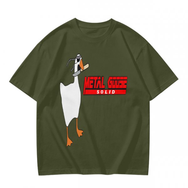 Olive T-Shirt With Metal Goose Solid Parody Graphic Print