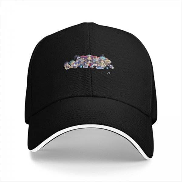 Black Baseball Cap With Cute Chibi Anime Character Group Print