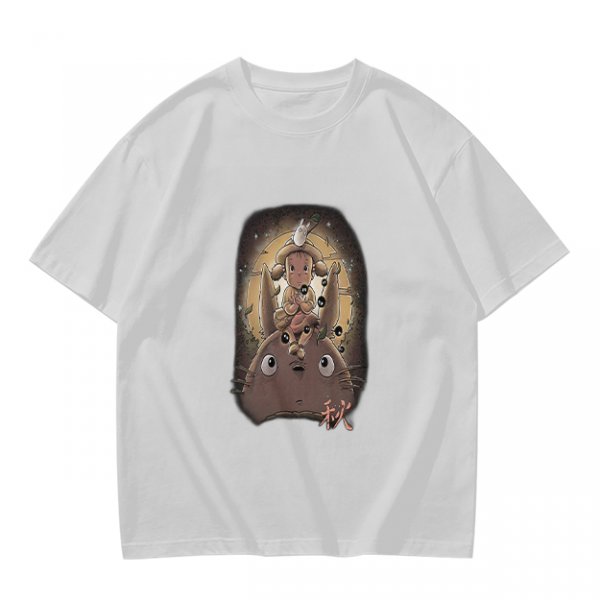 Olive T-Shirt With Totoro and Small Spirits Graphic Print