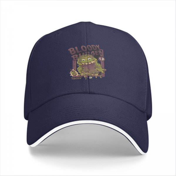Black baseball cap with Bloody Burger monster graphic print