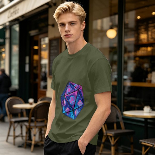 Olive T-Shirt With Galaxy D20 Dice Graphic