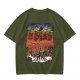 Olive T-shirt with Artistic Swirling Scene Print Featuring a Silhouetted Figure