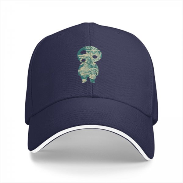 Black Baseball Cap With Kodama Forest Spirit Graphic Print