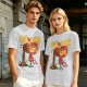 Olive green t-shirt with whimsical miso character graphic print