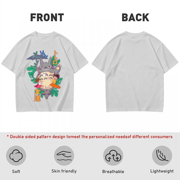 My Neighbor Totoro Graphic T-Shirt with Anime Characters and Leaves