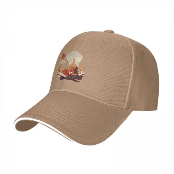 Black baseball cap with anime silhouette graphic of two characters