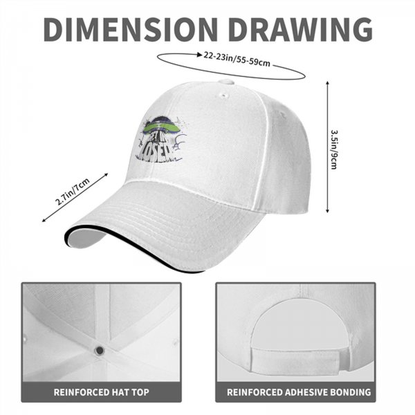 Black baseball cap with UFO and 'Get In Loser' graphic design