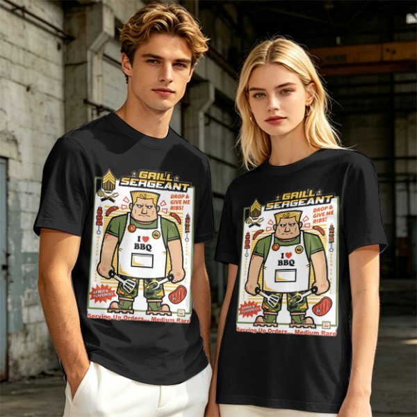 Grill Sergeant I Love BBQ T-Shirt with Funny Military BBQ Art