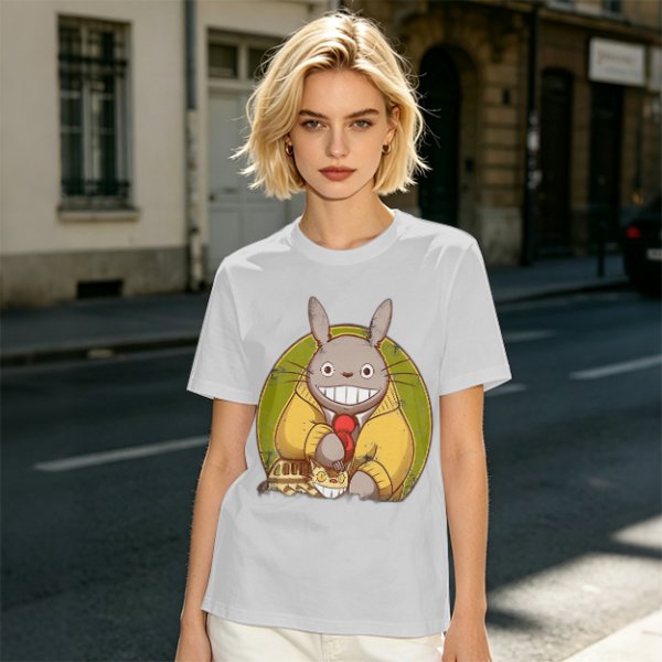 Totoro in Yellow Cardigan with Catbus Graphic T-Shirt