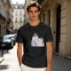 Olive green t-shirt with a chubby unicorn holding a steaming coffee cup