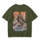 Olive T-shirt with Sushi Dragon Wave Graphic Print