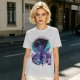 Anime character silhouette graphic tee with stylized purple and blue art