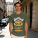 Olive T-Shirt with Smiling Grilled Burger Graphic