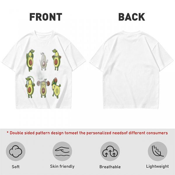 Olive Green T-Shirt with Cartoon Avocado Fitness Characters Print