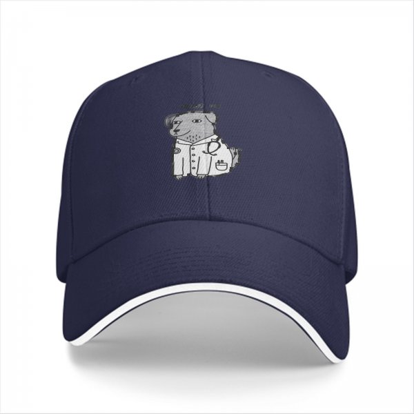 Black baseball cap with cartoon dog doctor graphic