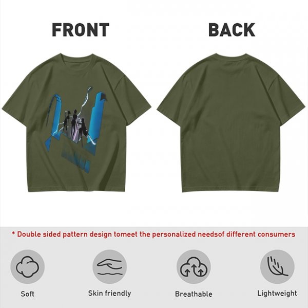 Olive Graphic T-Shirt With Futuristic Silhouette Figures Print