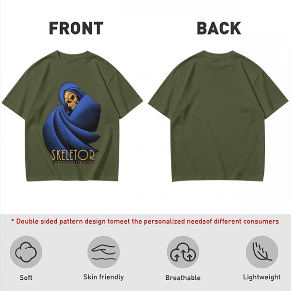Olive T-Shirt Featuring Skeletor Lord of Destruction Graphic