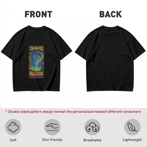 Olive T-Shirt with Psychedelic Time and Space Meltdown Tardis Art