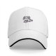 Black baseball cap with cute raccoon holding a coffee cup graphic