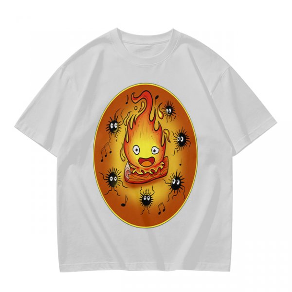 Olive T-Shirt Featuring Calcifer and Soot Sprites Artwork