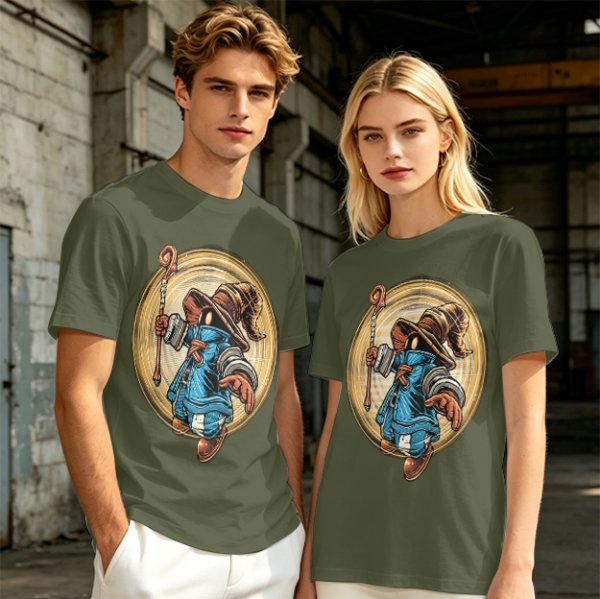 Olive T-Shirt With Fantasy Wizard Character Graphic Print