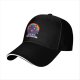 Black baseball cap with cheerful purple cat rainbow and Life is a Meowsical text