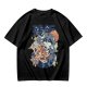 Olive green graphic t-shirt with raccoon eating ramen print