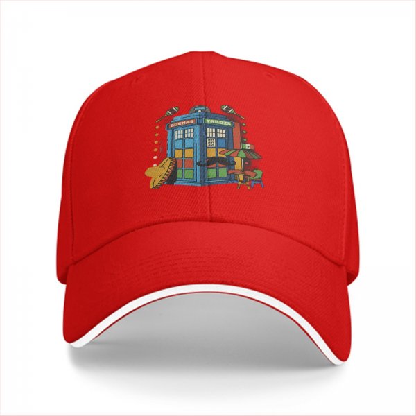 Black baseball cap with Mexican themed TARDIS graphic
