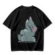 Olive T-Shirt With Embarrassed Gray Cat Graphic Print