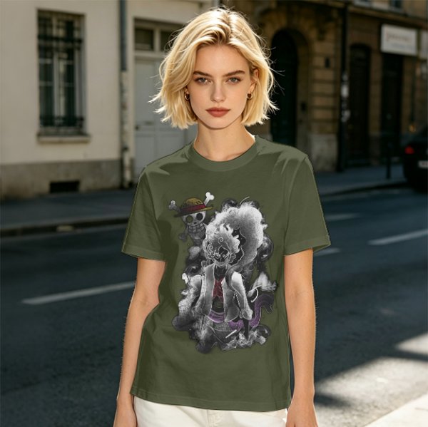 One Piece Luffy Gear 5 Graphic Olive T-Shirt